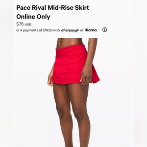 Red Lululemon Pace Rival Skirt